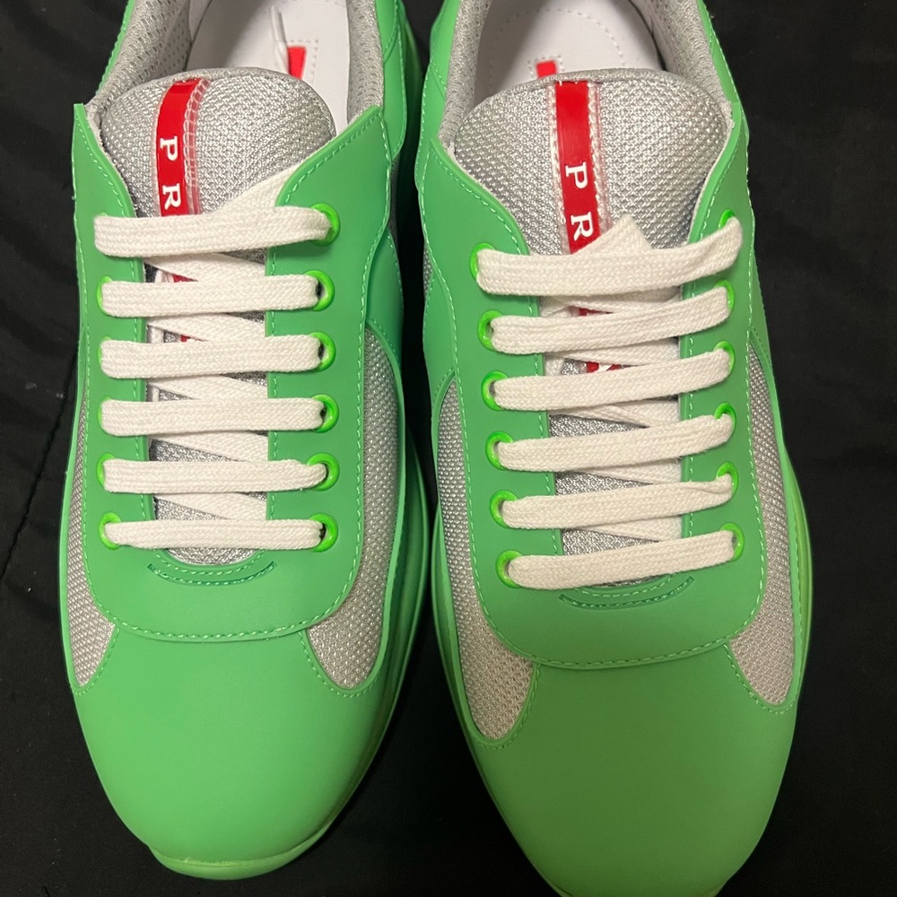 Prada Green and White Sneakers with Retro Silhouette